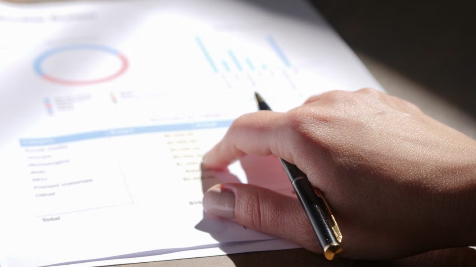 Reviewing financial statements with a pen